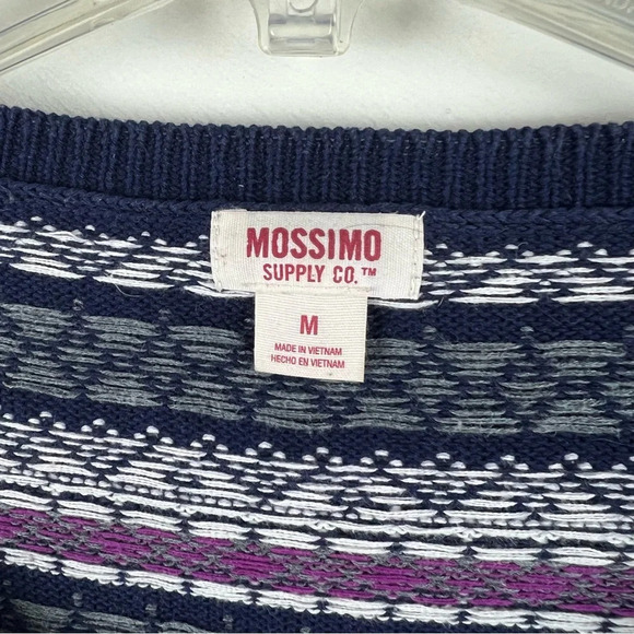 Mossimo Fair Isle Crew Neck Sweater 100% Cotton Navy Blue Pink Ski Cabin Medium - Picture 6 of 10